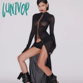 Lunivop Mesh Tie Up Long Sleeve Sheer Maxi Bodycon Split Dress Women Autumn Sexy See Through